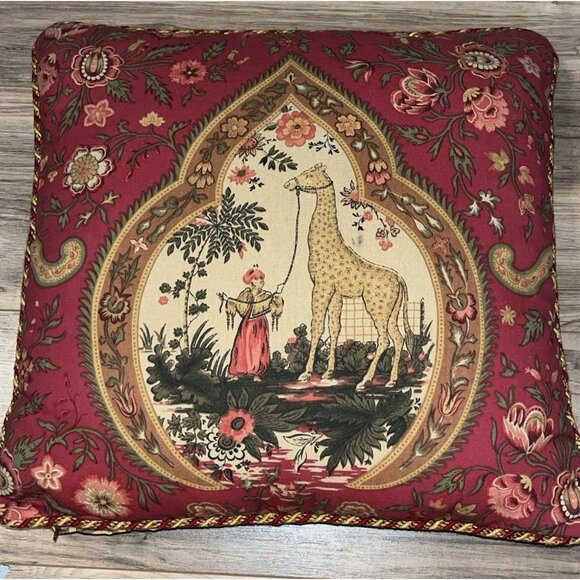 Zarafa Giraffe Accent Pillow RARE Vintage French Country Double Sided Red Yellow - Picture 2 of 7